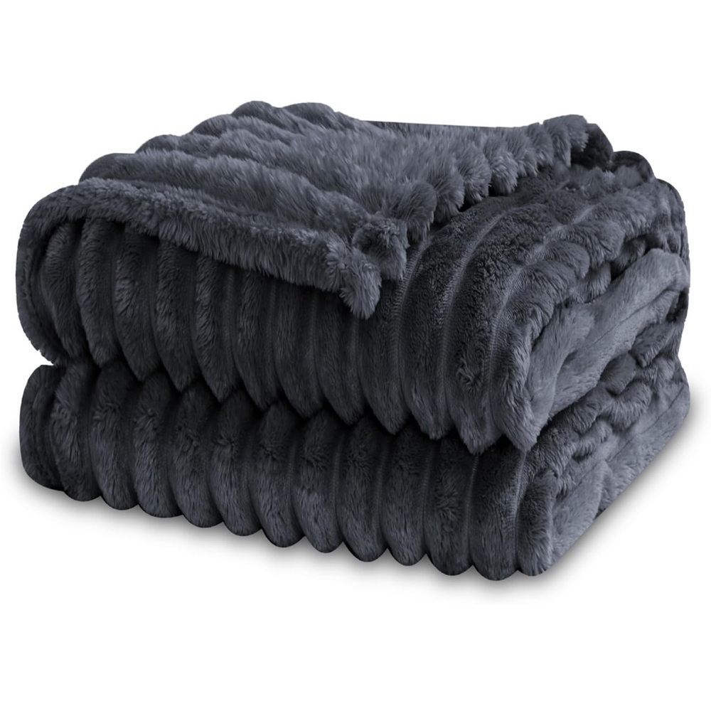 Kixshopping Dark Grey 3D Striped Jacquard Throw Blanket 50x60 Lightweight Fleece